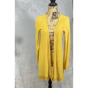 Tahari 100% Linen S Lagenlook Coastal Open Front Mustard Cardigan Sweater Boho